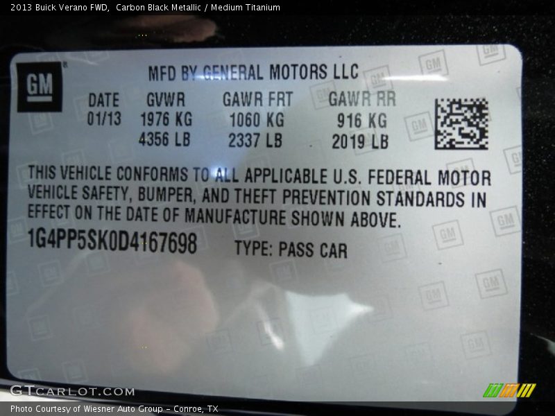 Carbon Black Metallic / Medium Titanium 2013 Buick Verano FWD
