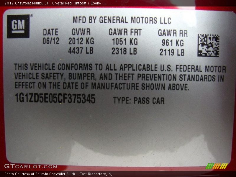 Crystal Red Tintcoat / Ebony 2012 Chevrolet Malibu LT