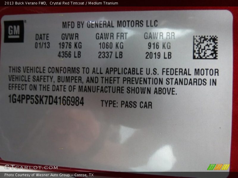 Crystal Red Tintcoat / Medium Titanium 2013 Buick Verano FWD
