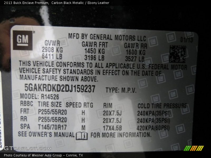 Info Tag of 2013 Enclave Premium