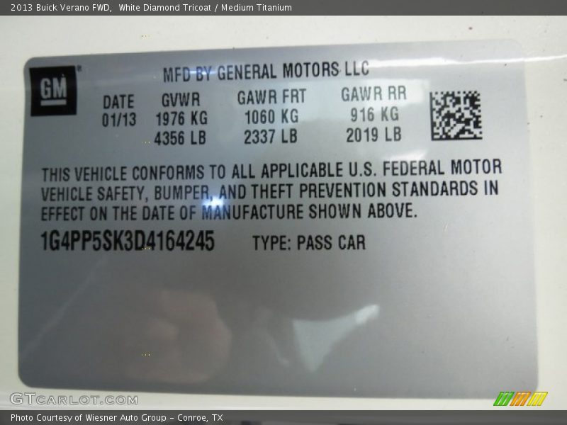 White Diamond Tricoat / Medium Titanium 2013 Buick Verano FWD
