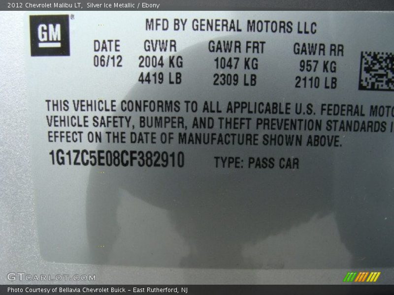 Silver Ice Metallic / Ebony 2012 Chevrolet Malibu LT