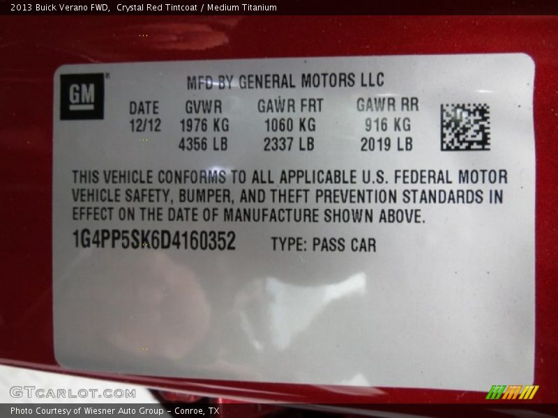 Crystal Red Tintcoat / Medium Titanium 2013 Buick Verano FWD