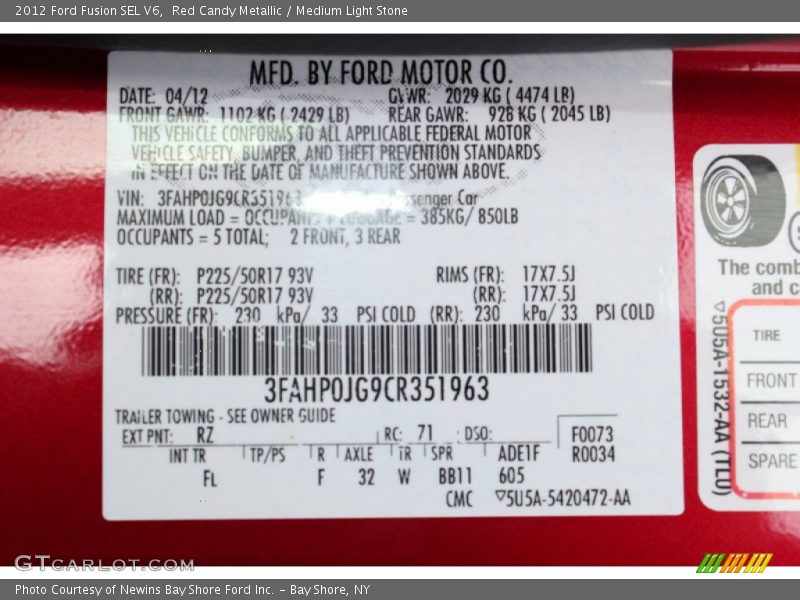 2012 Fusion SEL V6 Red Candy Metallic Color Code RZ