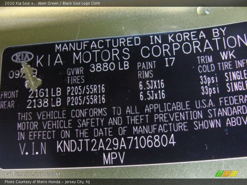 Alien Green / Black Soul Logo Cloth 2010 Kia Soul +