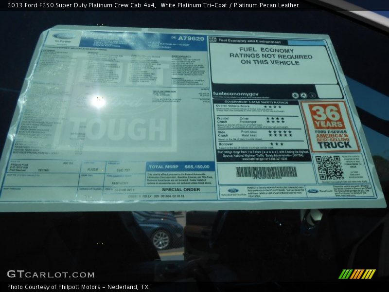  2013 F250 Super Duty Platinum Crew Cab 4x4 Window Sticker