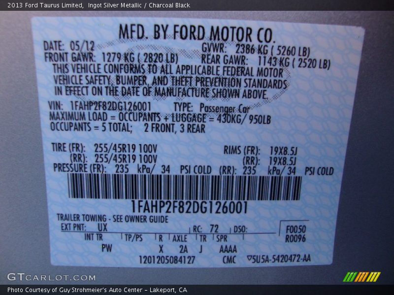 Ingot Silver Metallic / Charcoal Black 2013 Ford Taurus Limited