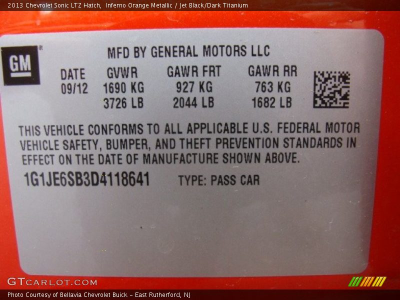 Inferno Orange Metallic / Jet Black/Dark Titanium 2013 Chevrolet Sonic LTZ Hatch