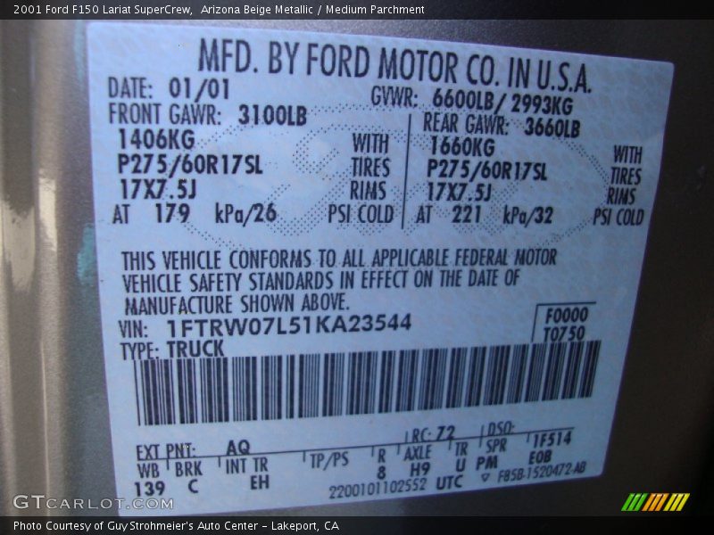 Arizona Beige Metallic / Medium Parchment 2001 Ford F150 Lariat SuperCrew