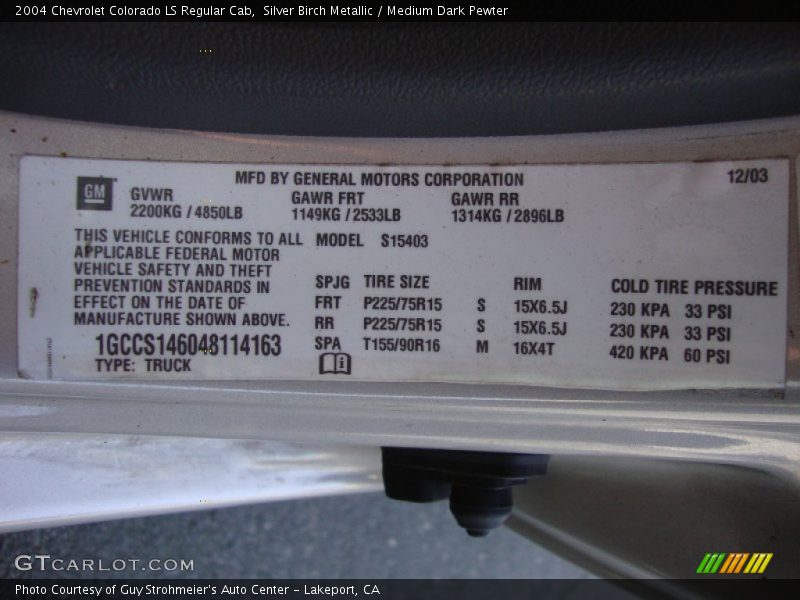 Silver Birch Metallic / Medium Dark Pewter 2004 Chevrolet Colorado LS Regular Cab