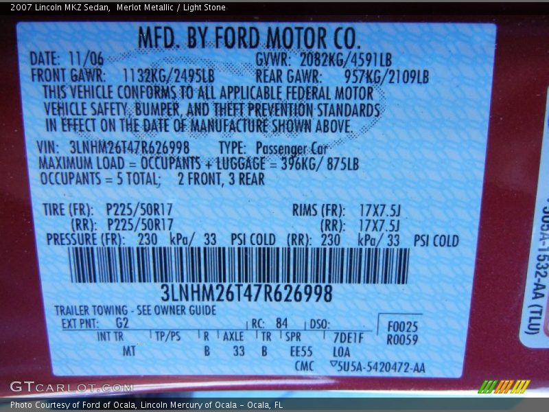 Merlot Metallic / Light Stone 2007 Lincoln MKZ Sedan