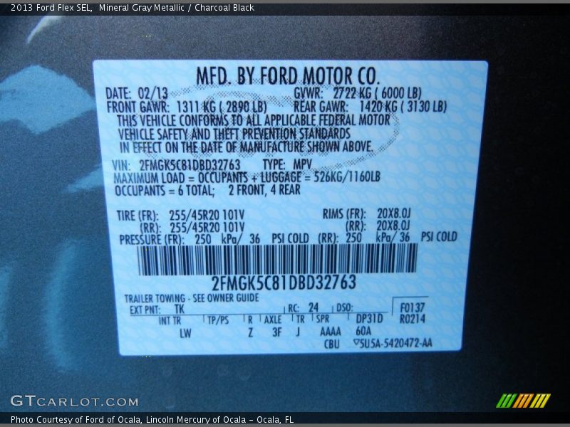 2013 Flex SEL Mineral Gray Metallic Color Code TK