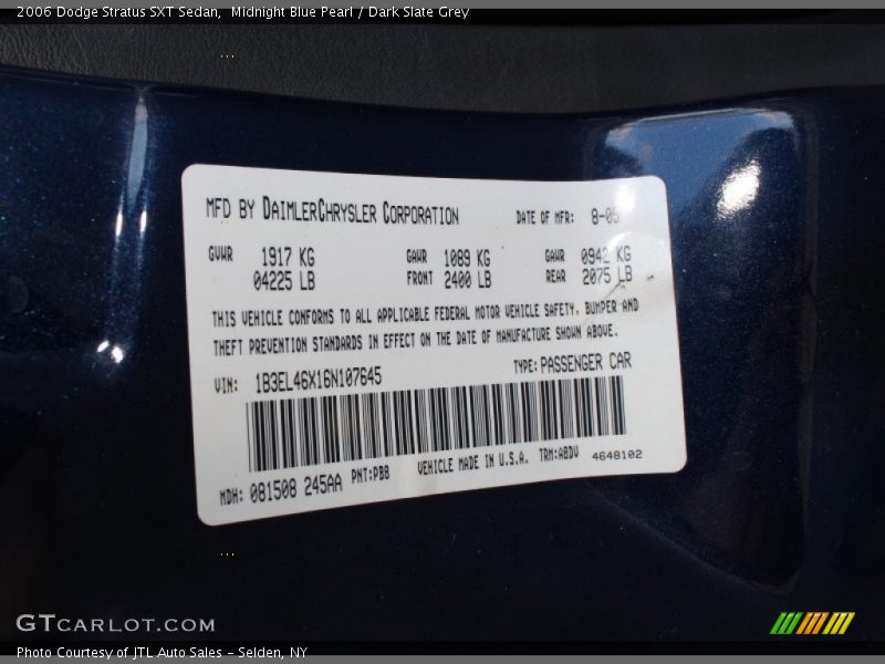 Midnight Blue Pearl / Dark Slate Grey 2006 Dodge Stratus SXT Sedan