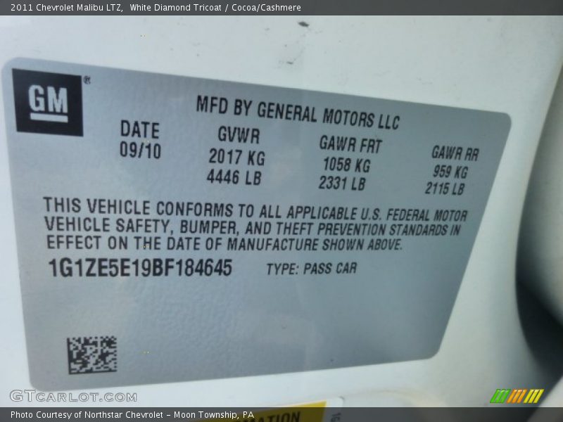 White Diamond Tricoat / Cocoa/Cashmere 2011 Chevrolet Malibu LTZ