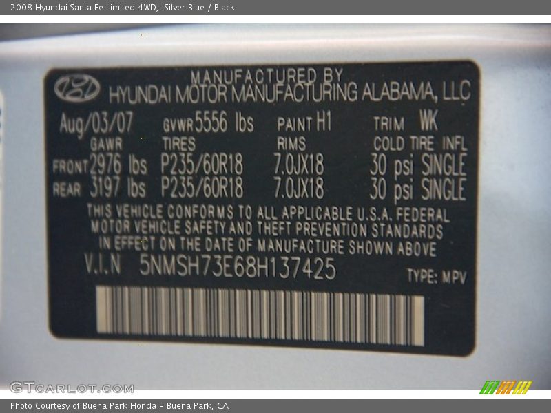 Silver Blue / Black 2008 Hyundai Santa Fe Limited 4WD