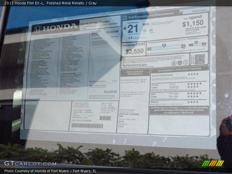 Polished Metal Metallic / Gray 2013 Honda Pilot EX-L