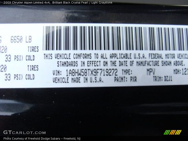 2009 Aspen Limited 4x4 Brilliant Black Crystal Pearl Color Code PXR