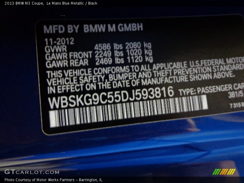 2013 M3 Coupe Le Mans Blue Metallic Color Code 381