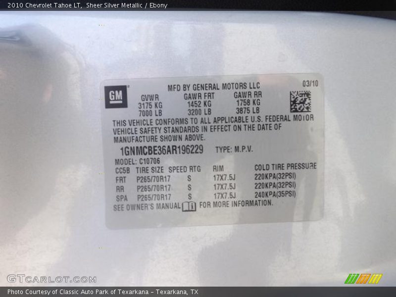 Sheer Silver Metallic / Ebony 2010 Chevrolet Tahoe LT