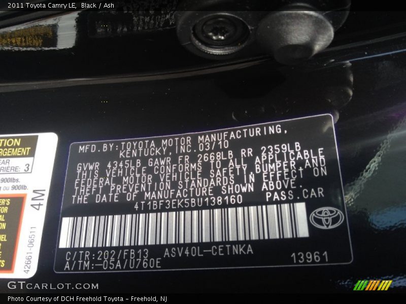 Black / Ash 2011 Toyota Camry LE