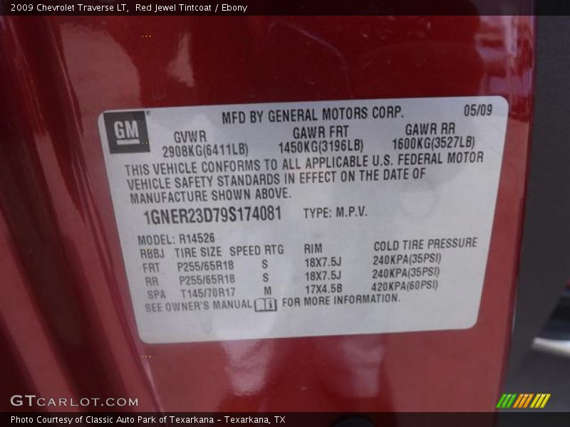 Red Jewel Tintcoat / Ebony 2009 Chevrolet Traverse LT