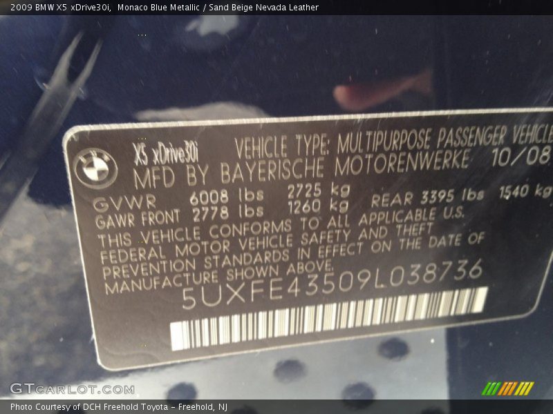 Monaco Blue Metallic / Sand Beige Nevada Leather 2009 BMW X5 xDrive30i