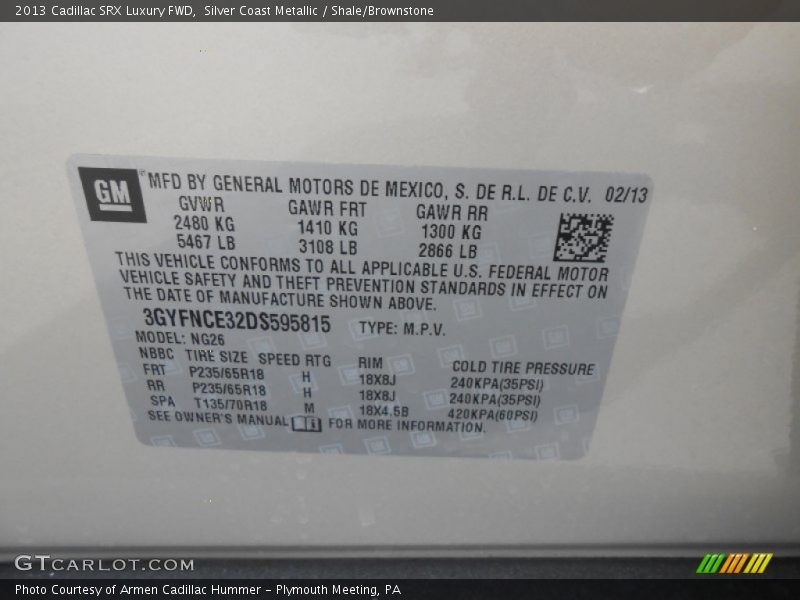 Silver Coast Metallic / Shale/Brownstone 2013 Cadillac SRX Luxury FWD