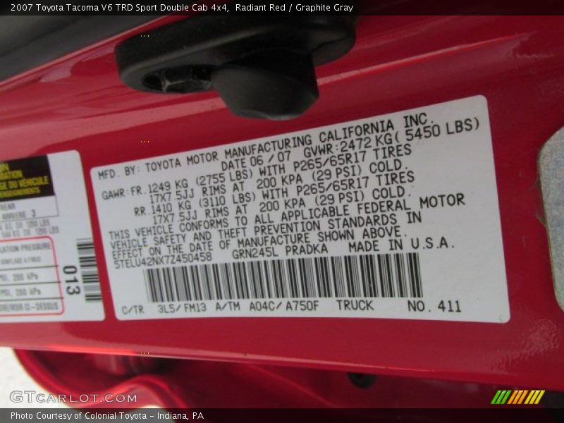 Radiant Red / Graphite Gray 2007 Toyota Tacoma V6 TRD Sport Double Cab 4x4