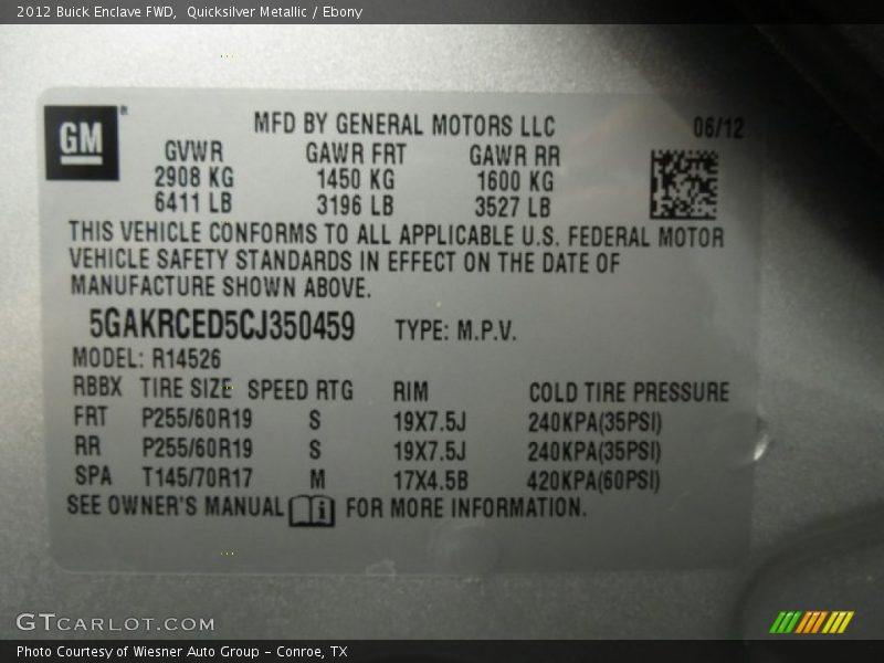 Quicksilver Metallic / Ebony 2012 Buick Enclave FWD