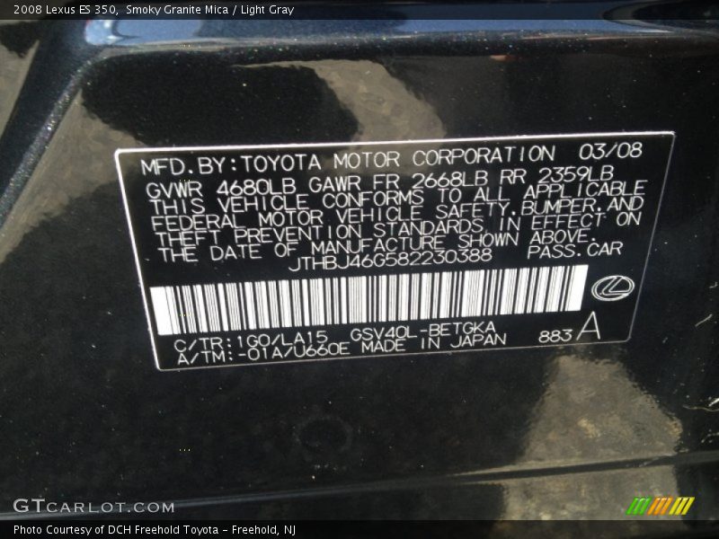Smoky Granite Mica / Light Gray 2008 Lexus ES 350
