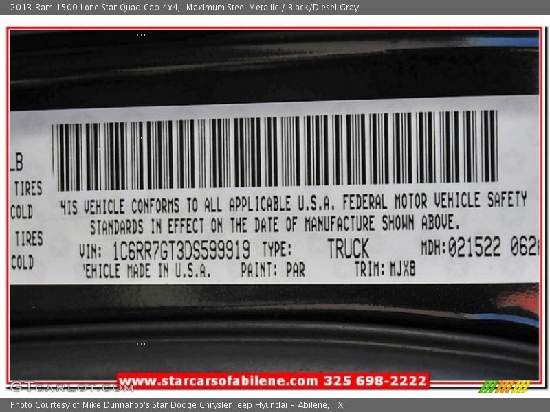 Maximum Steel Metallic / Black/Diesel Gray 2013 Ram 1500 Lone Star Quad Cab 4x4