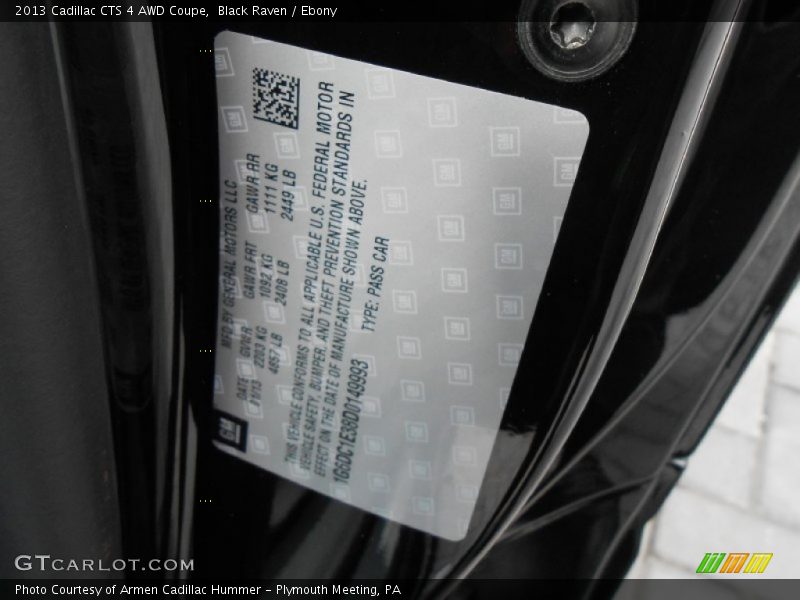 Black Raven / Ebony 2013 Cadillac CTS 4 AWD Coupe