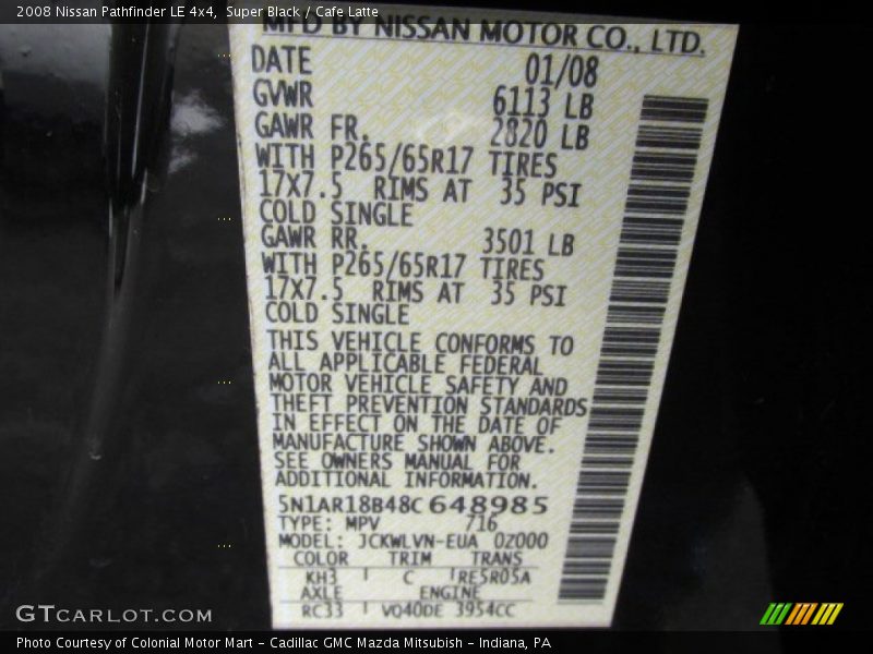 Super Black / Cafe Latte 2008 Nissan Pathfinder LE 4x4