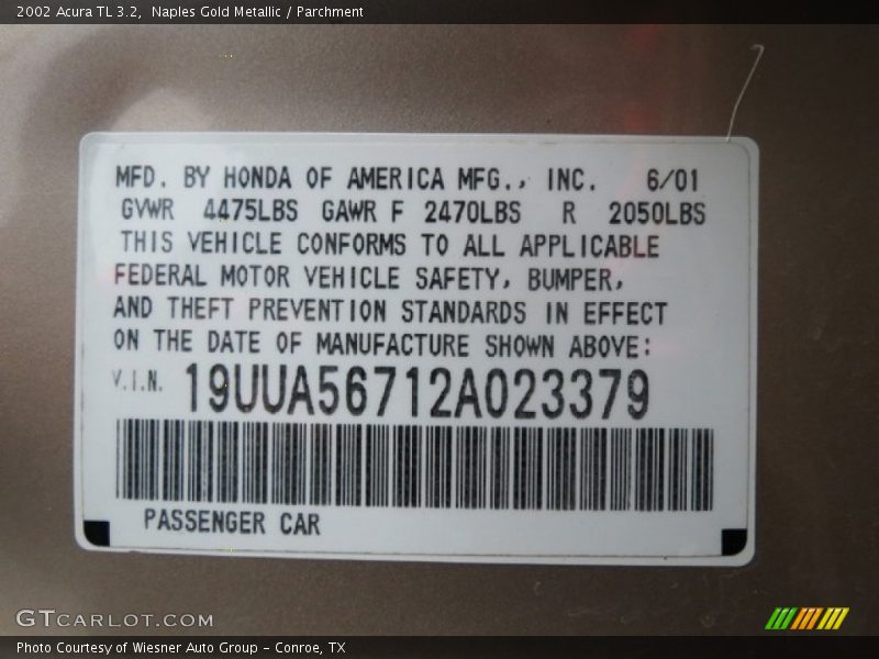Info Tag of 2002 TL 3.2