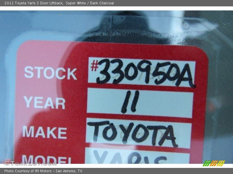Super White / Dark Charcoal 2011 Toyota Yaris 3 Door Liftback