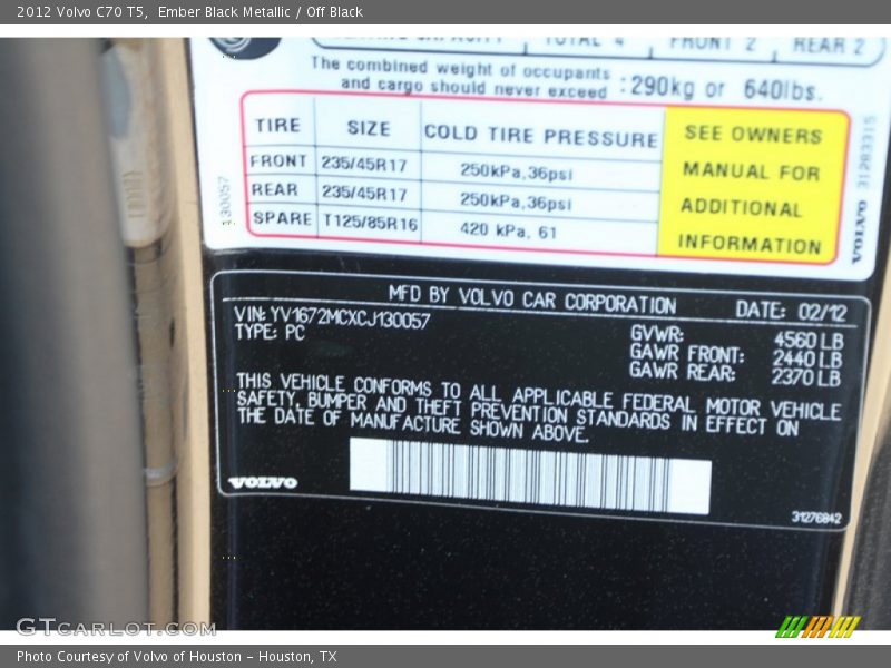 Ember Black Metallic / Off Black 2012 Volvo C70 T5
