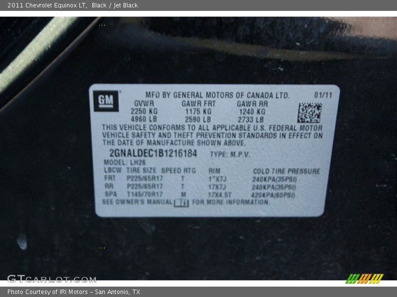 Black / Jet Black 2011 Chevrolet Equinox LT
