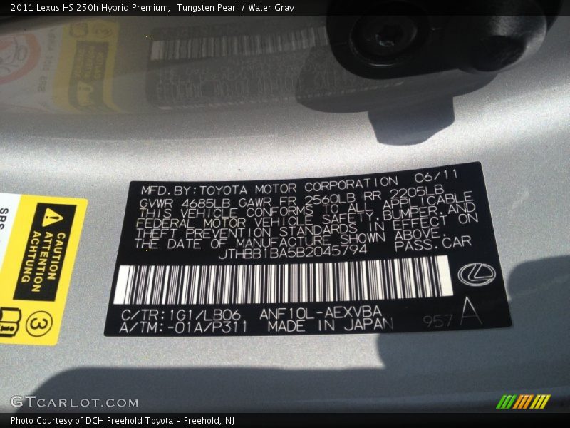 Tungsten Pearl / Water Gray 2011 Lexus HS 250h Hybrid Premium