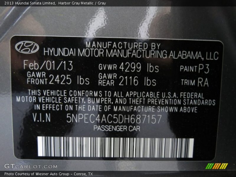 Harbor Gray Metallic / Gray 2013 Hyundai Sonata Limited