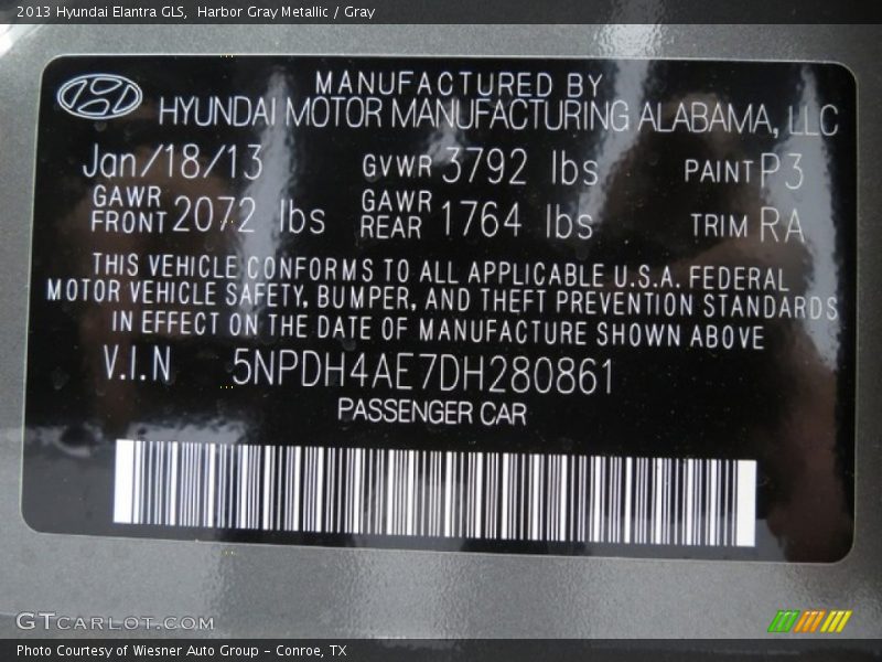 Harbor Gray Metallic / Gray 2013 Hyundai Elantra GLS