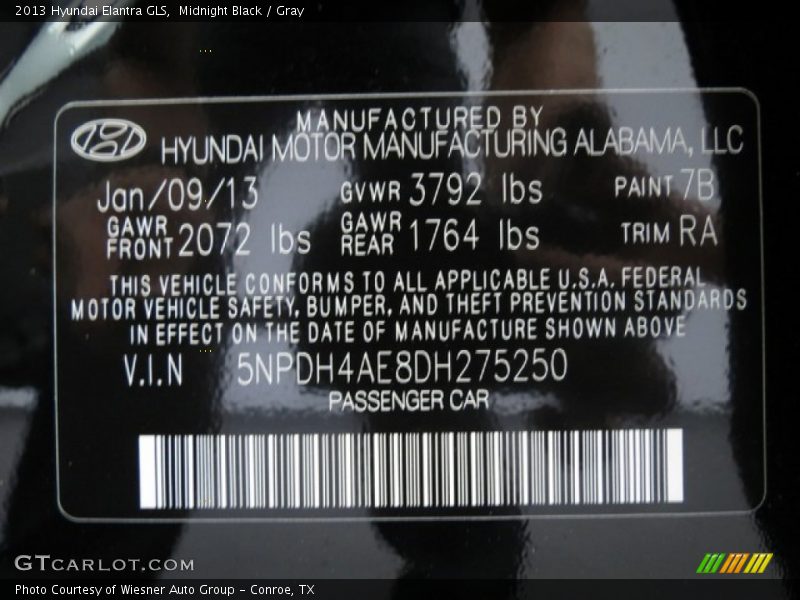 Midnight Black / Gray 2013 Hyundai Elantra GLS