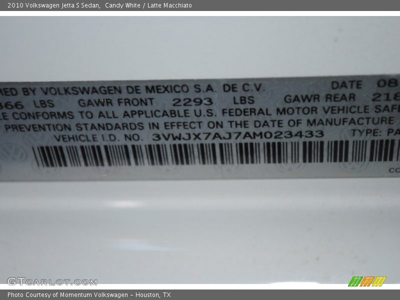 Candy White / Latte Macchiato 2010 Volkswagen Jetta S Sedan