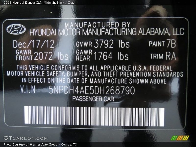 Midnight Black / Gray 2013 Hyundai Elantra GLS