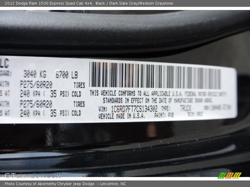 Black / Dark Slate Gray/Medium Graystone 2012 Dodge Ram 1500 Express Quad Cab 4x4