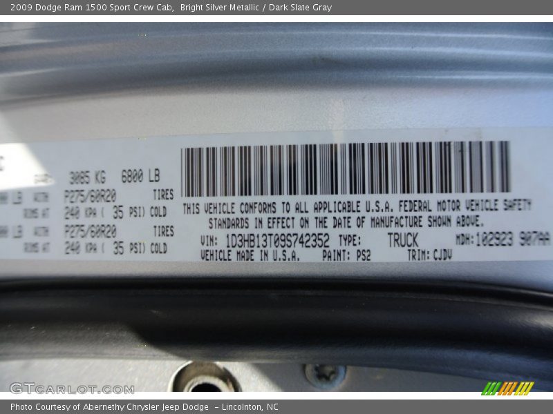 Bright Silver Metallic / Dark Slate Gray 2009 Dodge Ram 1500 Sport Crew Cab