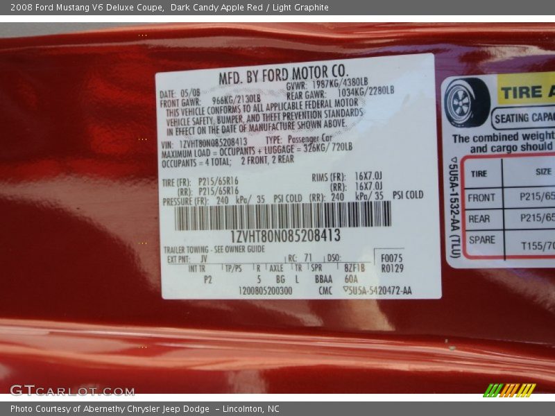 Dark Candy Apple Red / Light Graphite 2008 Ford Mustang V6 Deluxe Coupe