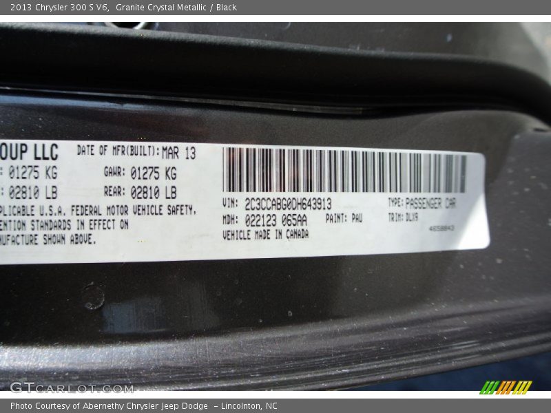 Granite Crystal Metallic / Black 2013 Chrysler 300 S V6