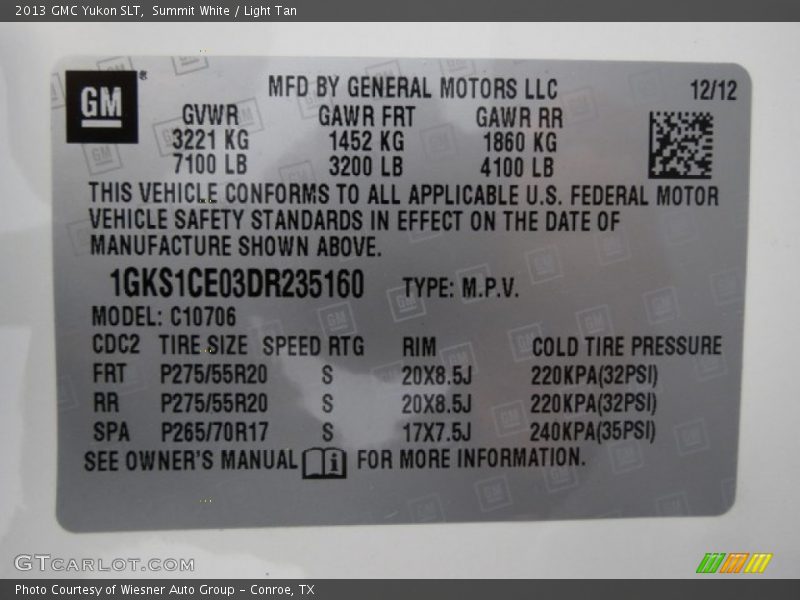 Summit White / Light Tan 2013 GMC Yukon SLT