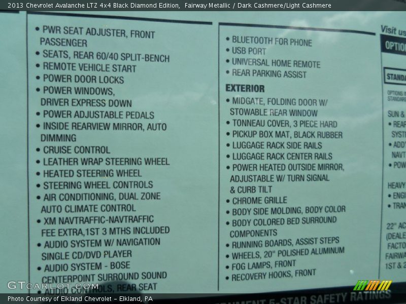  2013 Avalanche LTZ 4x4 Black Diamond Edition Window Sticker