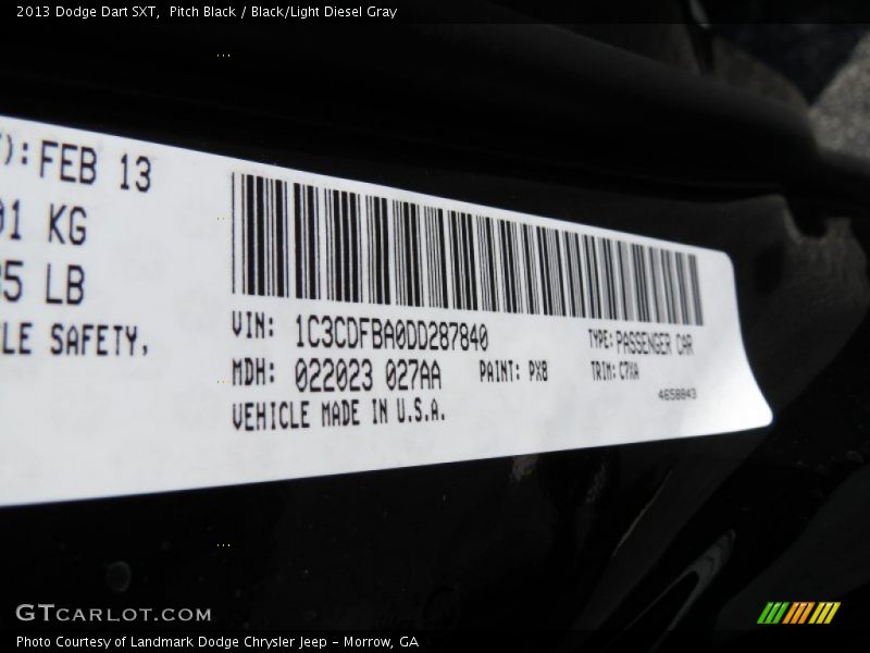 Pitch Black / Black/Light Diesel Gray 2013 Dodge Dart SXT